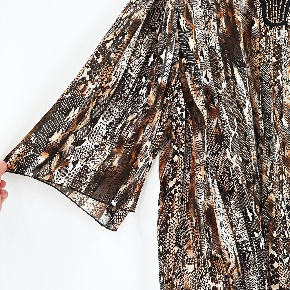 Catherines Womens Patchwork Animal Print Top 5X Asymmetrical Beaded Tunic Artsy - Picture 4 of 8